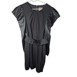 Nue by Shani Black Dress with Belt and Puff Sleeves built in shapewear Sz 14